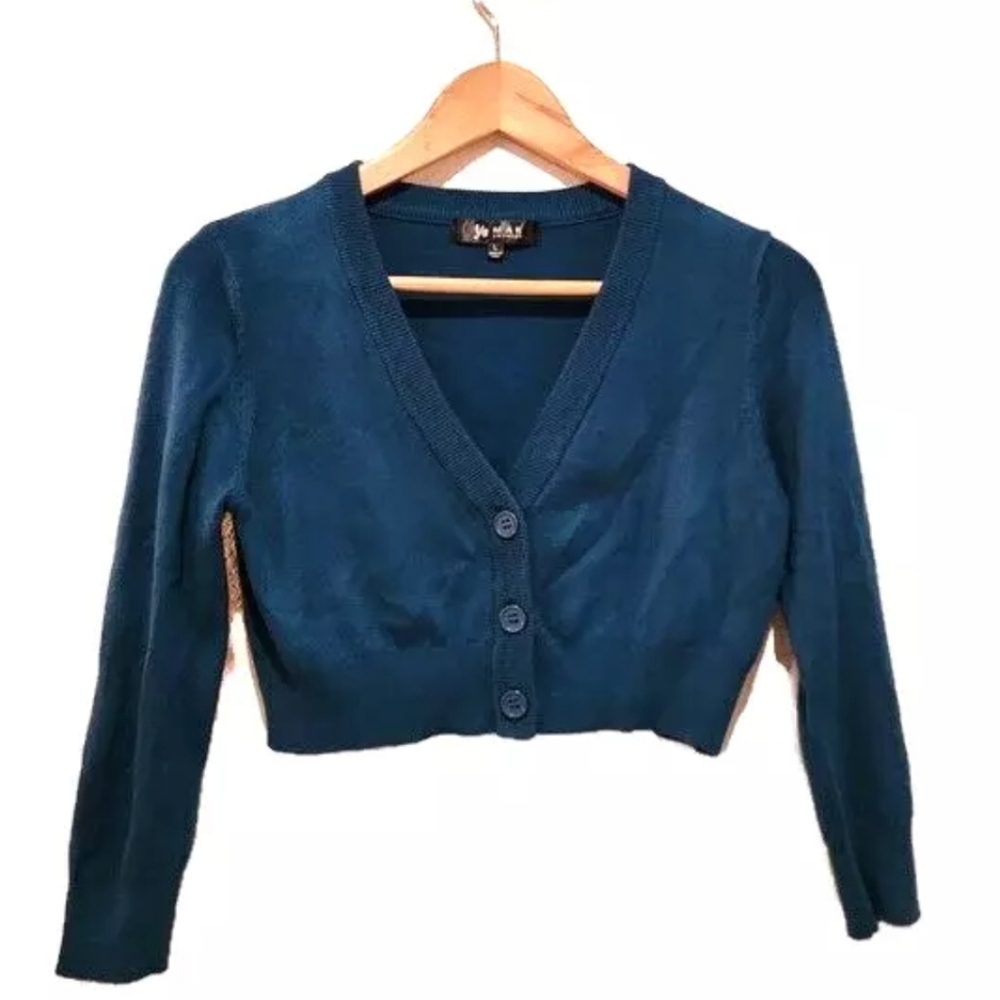 YEMAK Button Down Cardigan Sweater in Teal Size L